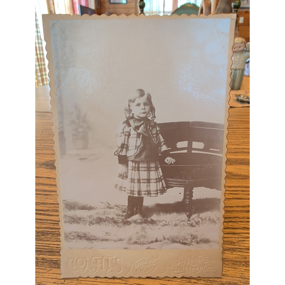 Antique Cabinet Card Victorian Portrait Young Girl Photo Manistee Michigan